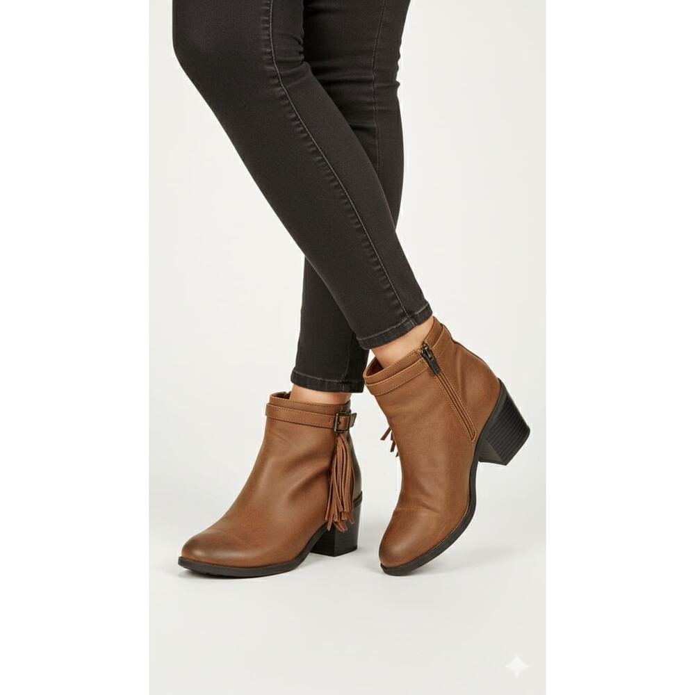 Circus by Sam Edelman Jolie Fringe Boots Saddle Brown 7.5M Zip Ankle Booties - Picture 2 of 7
